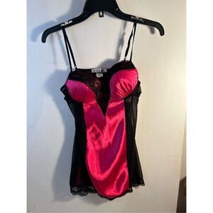 Linea Donatella sexy gown medium hot pink black lace rn#64211